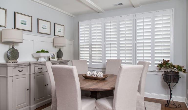  Plantation shutters in a Houston dining room.